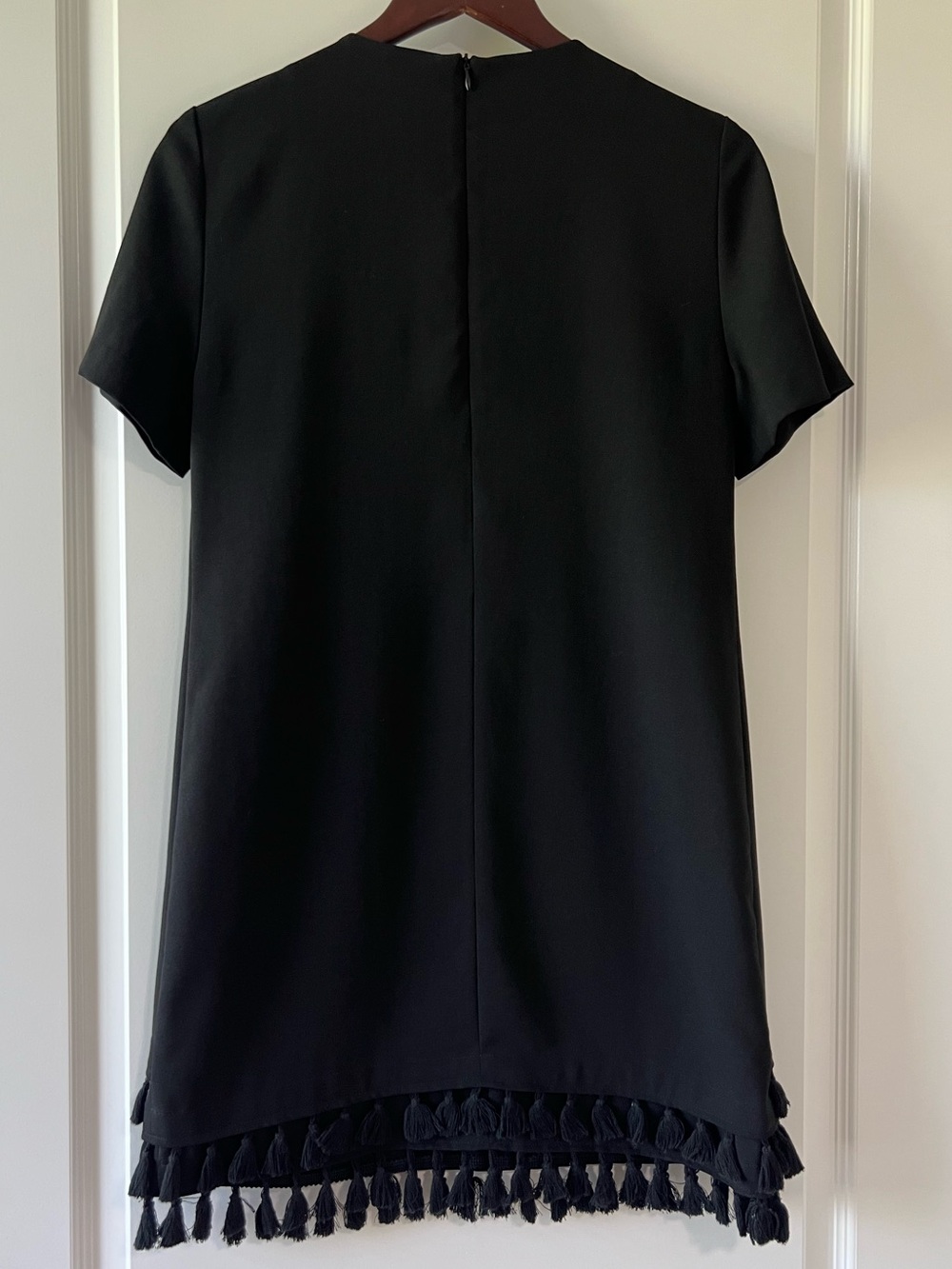 Zara Woman Black Tassel Fringe Shift Mini Dress Short Sleeve Boho Party Small - Picture 2 of 6